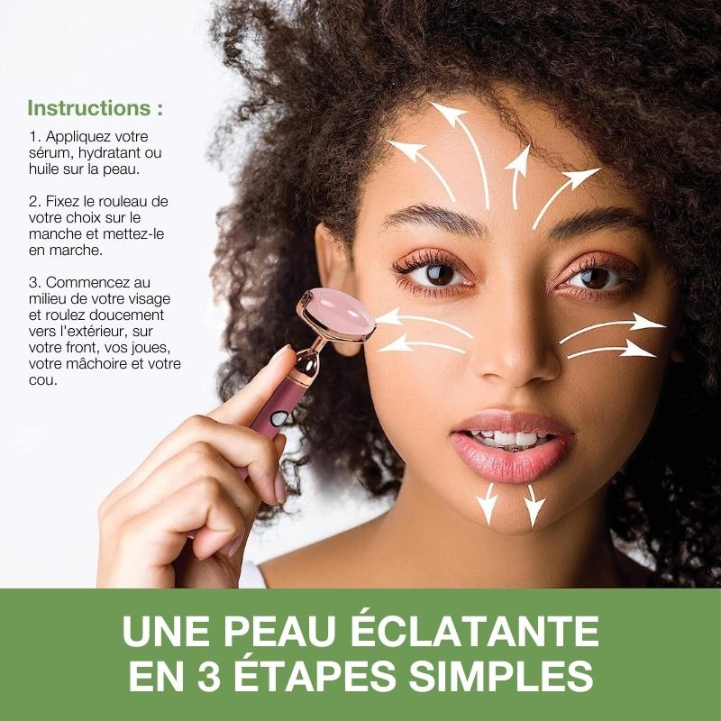 Rouleau vibrant en Quartz Rose - Anti-âge et raffermissement