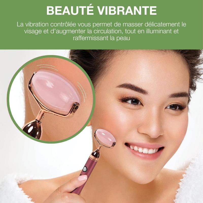 Rouleau vibrant en Quartz Rose - Anti-âge et raffermissement