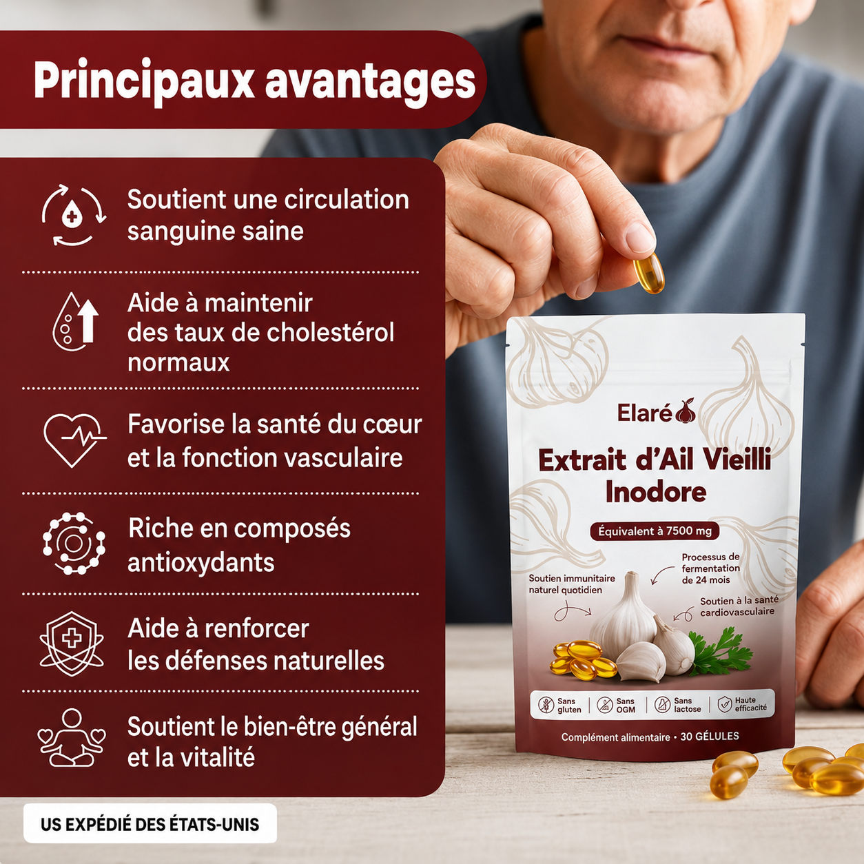 Extrait d’ail vieilli – Capsules molles inodores de 7500 mg
