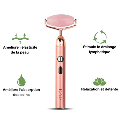 Rouleau vibrant en Quartz Rose - Anti-âge et raffermissement